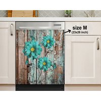 Bauernhof Vintage Blau Floral Rustikal Teal Blume Geschirrspüler Magnet Abdeckung, Aufkleber, Housewarming Geschenke, Küchen Dekor von HakkiAsanStudio