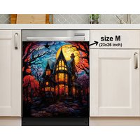 Geheimnisvolles Haunted House Buntglas Geschirrspüler Abdeckung, Magnet Aufkleber, Housewarminggeschenke, Küchendekor, Geschenk Für Mama von HakkiAsanStudio