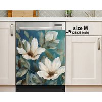 Magnolien-Blumen-Weiße Blumen-Spülmaschinen-Abdeckung, Spülmaschinen-Magnet-Abdeckung, Aufkleber, Housewarming Geschenke, Küchendekor, Geschenk von HakkiAsanStudio