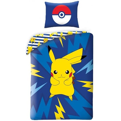 Bettwäsche Pokemon Pikachu, 100% Baumwolle, wendbarer Bettbezug 140 x 200 cm + Kissenbezug 65 x 65 cm von Halantex