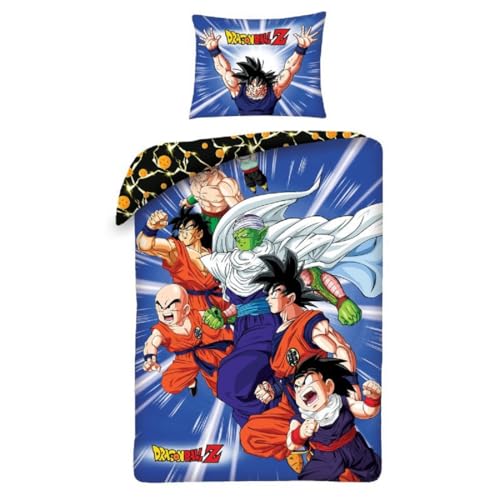 Halantex Bettwäsche-Set Dragonball Z Protagonisten Goku, klein, wendbar, 140 x 200 cm und Kissenbezug 70 x 90 cm, mehrfarbig, 100 % Baumwolle, DB-1103BL von Halantex