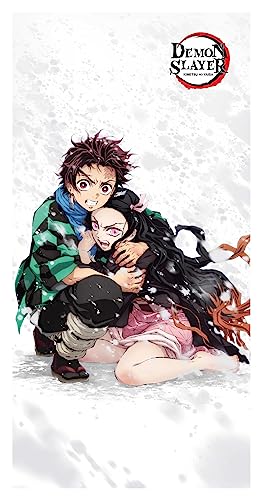 Halantex DEMON SLAYER Tanjiro und Nezuko Kamado - Strandtuch Strand Bad Beach Towel - 100% Baumwolle - Maße 70 x 140 cm von Halantex