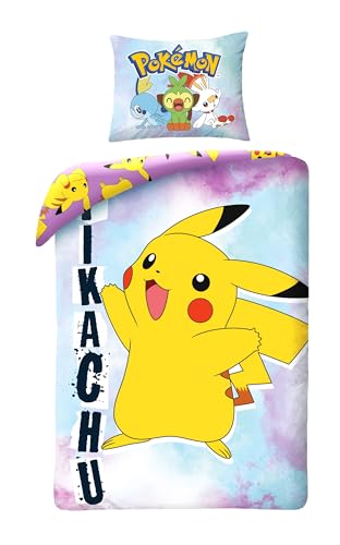 Wende-Bettwäsche-Set POKEMON PIKACHU - Einzelbett 2-teilig Bettbezug 140 x 200 cm und Kissenbezug 70 x 90 cm - 100% Baumwolle Ökö-Tex Standard 100 von Halantex