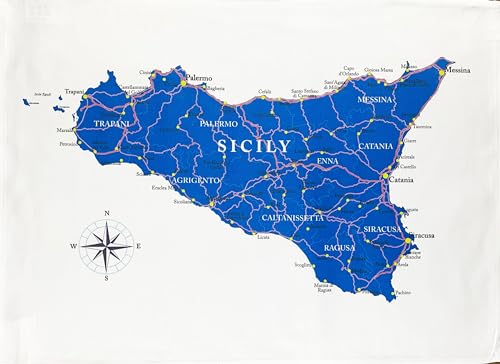 Half a Donkey Großes Geschirrtuch aus Baumwolle mit Karte von Sizilien von Half a Donkey