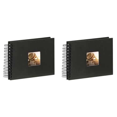 Hama Fotoalbum 24x17 cm (Spiral-Album mit 50 schwarzen Seiten, Fotobuch mit Pergamin-Trennblättern, Album zum Einkleben und Selbstgestalten) schwarz (Packung mit 2) von Hama