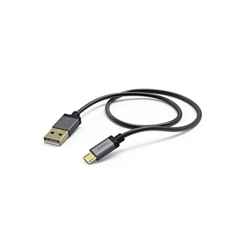 Hama Ladekabel und Datenübertragungskabel Metall (USB-A Stecker auf Micro-USB, USB 2.0, Nickel, Knickschutz, Kabellänge 1,5m) anthrazit von Hama