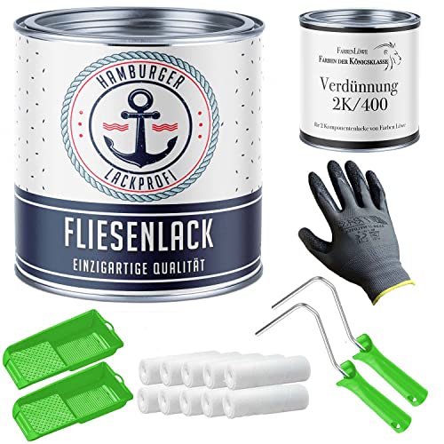 Hamburger Lack-Profi Fliesenlack GLÄNZEND Minttürkis RAL 6033 Grün Fliesenfarbe für Bodenfliesen & Wandfliesen mit Lackier-SET (X300) und Verdünnung (1 L) von Hamburger Lack-Profi