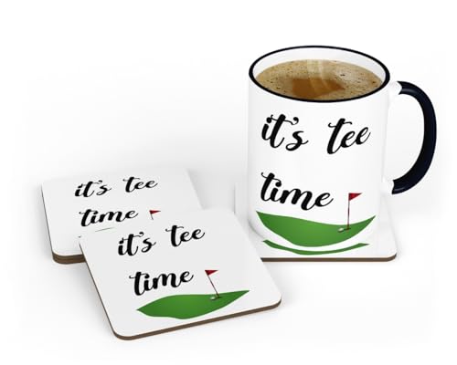 Handmade By Stukk Tee Time Chuckles Humorvolle Golfer-Tasse und Untersetzer, ideal für Geburtstage und Weihnachten, Tasse und Untersetzer-Set von Handmade By Stukk