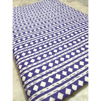 Blaue Block Print Kantha Tagesdecke, Diamantdruck-Baumwollquilt, Bettdecke, Werfen, Queen-Size-Haus Dekorative Quilt von Handmadeindia01