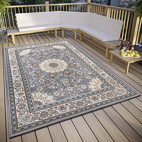 Hanse Home Kadi In- & Outdoor Teppich Orientalisch – Orient Flachgewebe, Orientalisches Design Klassisch, ÖKO-TEX Wetterfest & UV-beständig für Balkon, Terrasse, Garten – Grau Creme, 120x180cm von Hanse Home