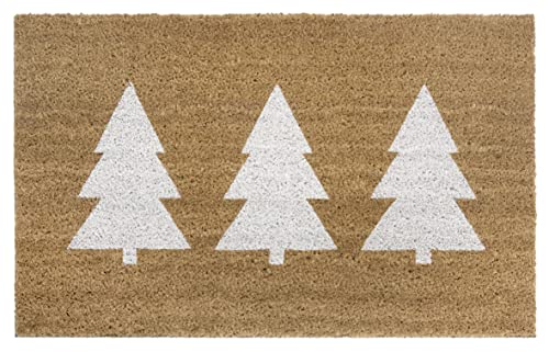 Hanse Home Kokos Fußmatte Weihnachten für Innen - Schmutzfangmatte Natur, Kokosmatte Weihnachtsbäume Weiß, Fußabtreter rutschfest für Flur, Eingangsbereich - 45x75cm von Hanse Home