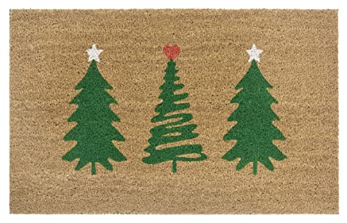 Hanse Home Kokos Fußmatte Weihnachten für Innen - Schmutzfangmatte Natur, Kokosmatte Weihnachtsbaume Grün, Fußabtreter rutschfest für Flur, Eingangsbereich - 45x75cm von Hanse Home