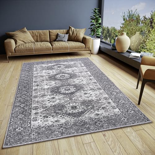 Hanse Home Pare Teppich Orientalisch – Flachgewebe Vintage Design, Anti-Rutsch Unterseite, hochwertig gewebt Designerteppich für Wohnzimmer, Schlafzimmer, Esszimmer, Flur – Grau Schwarz, 75x150cm von Hanse Home