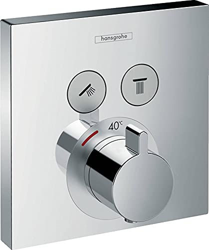 hansgrohe ShowerSelect - Thermostat Unterputz, Armatur mit Sicherheitssperre (SafetyStop) bei 40° C, eckiges Thermostat, Mischbatterie für 2 Verbraucher, Chrom von hansgrohe
