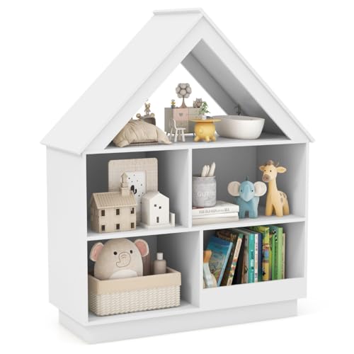 Kinder Bücherregal in Hausform aus Holz, 5 Fächer, Mit Kippschutz, Bücher Regal für Kinderzimmer, Spielzimmer, Wohnzimmer, Weiß, 88 x 34 x 108 cm Kinder Bücherregal in Hausform aus Holz, 5 Fächer, Mit Kippschutz, Bücher Regal für Kinderzimmer, Spielzimmer, Wohnzimmer, Weiß, 88 x 34 x 108 cm von HaoChrymec