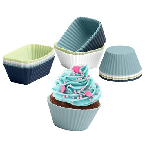 Muffinform Silikon,BPA-Frei Wiederverwendbare Silikon Muffinförmchen,12 Stück Silikon Backformen Muffin-Formen,Rechteck,Quadrat,Kreis Cupcake Formen von Haphome