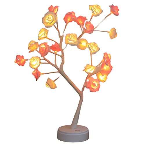 Rosen-Nachtlicht, 36 LEDs, künstliche Rosenbaumlampe, Geschenke für Muttertag, Valentinstag, Blume, Nachtlicht, Tischplatte, Lichter für Zuhause, Hochzeit, Schlafzimmer, Dekoration, Weiß/Rosa von Hapihom