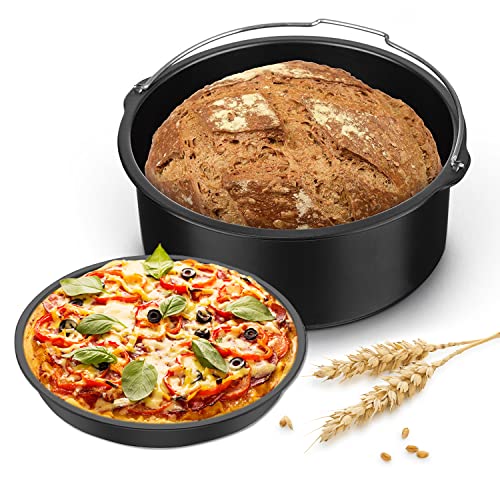 7 Inch Heißluftfritteuse Zubehör, Inklusive Rund Kuchenfass und Pizzapfanne Runde Kuchenform Antihaft Backform Brot Kuchen Korb Luftfritteuse Zubehör (7Inch) von Hapivida