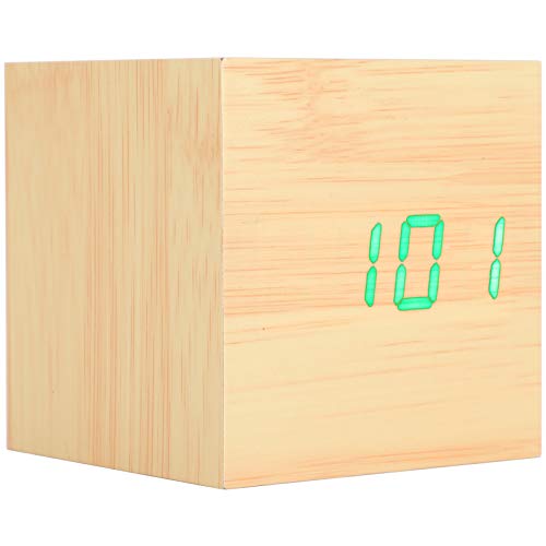 Hapivida Digitaler Wecker mit Holzmaserung Creatives Cubes LED Sprachaktivierter Grüner Digitaler Wecker mit USB für Schlafzimmer am Nachttisch von Hapivida