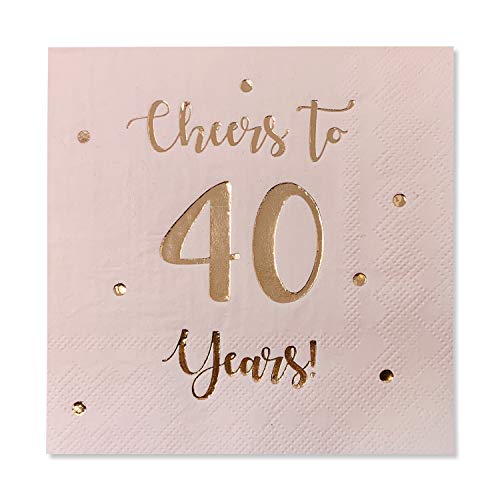 Cocktail-Servietten mit Aufschrift "Cheers to 40 Years", Dekoration zum 40. Geburtstag, für Damen und Herren, Partydekoration, 50 Stück, 3-lagige Servietten, 12,7 x 12,7 cm, gefaltet, Rosa von Happy Palace
