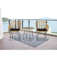 Happy Home Casual-Set 3 tlg. Balkonset Sitzgruppe HGS43-SCH helles Rattan mit Sitzkissen in schwarz von HappyHome