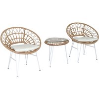 Happy Home Casual Set 3 tlg. HGS38-BEI helles Rattan mit Sitzkissen in beige von HappyHome