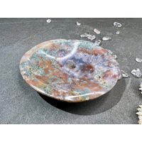 Kugelförmige Jaspis-Schale, 200 Gramm, Chalcedon-Jaspis-Grüner Und Rosa-Orangefarbener Kristall-Schmuckhalter von HappyMinerals