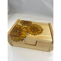 Sonnenblumen Holz Schmuckbox | Brandmalerei/Brandmalerei Kleine Schatztruhe Schmuckschatulle Aufbewahrung Blumen von HappyThoughts108