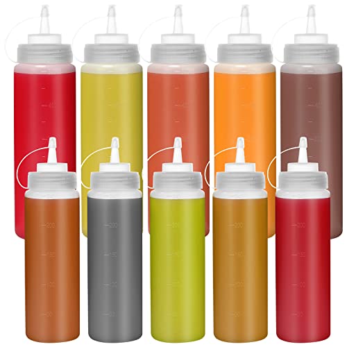 8oz 16oz Quetschflaschen mit Kappen, Happybase 240 ml500 ml Quetschflaschen, Kunststoff-Quetschspender mit Maßen für Ketchup, Grill, Saucen, Sirup, Dressings, 10 Stück von Happybase