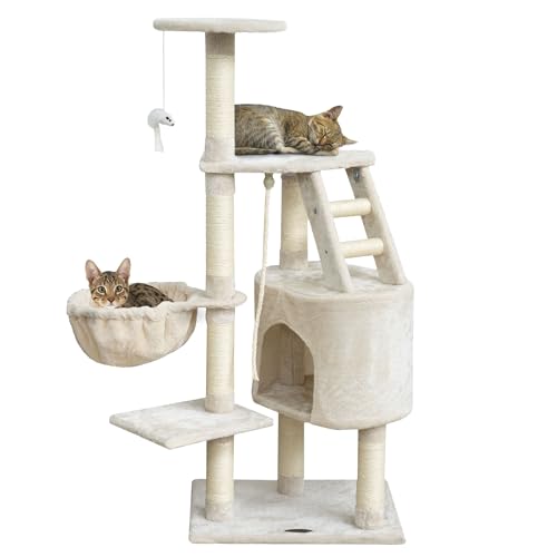 HAPPYPET Kratzbaum 'Julien' 120 cm hoch – Sisal, Höhle, Liegemulde und Leiter, Katzenkratzbaum Katzenbaum für Katzen, mittelgroß, mit Spielmaus von Happypet