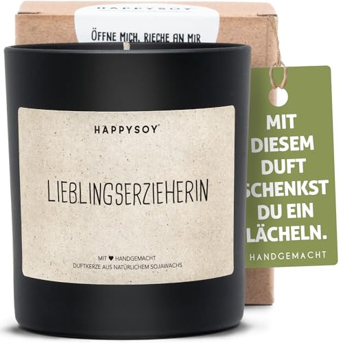 Geschenk Erzieherin Duftkerze im Glas mit Spruch aus Soja - natürlich handgemacht nachhaltig - persönliche schöne Geschenkidee beste Lieblingserzieherin Danke sagen Dankeschön liebe Worte von Happysoy