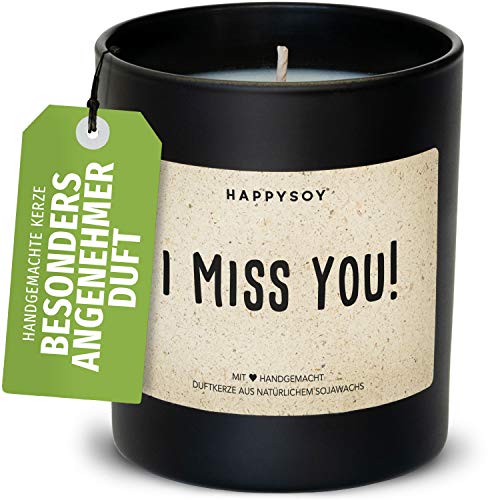 I miss you Geschenk Duftkerze im Glas mit Spruch - handgemacht - nachhaltige persönliche Geschenkidee aus der Ferne - für beste Freundin Freund - du fehlst mir von Happysoy