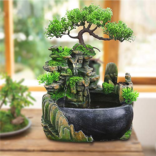 HarBin-Star Zimmerbrunnen, Wohnzimmer Desktop Bonsai, Tischbrunnen Wasserfall, GartenAquarium Harz Desktop-Brunnen, Zimmerbrunnen mit Pflanzen 28 x 20 x 15 cm von HarBin-Star