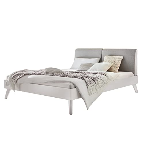 Hasena Bett Simone 20 Buche weiß deckend Polsterkopfteil grau 180x200 von Hasena