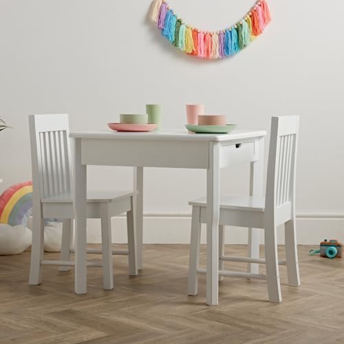 Haus Projekt Kindertisch mit 2 Stühlen (3-8 Jahre) Weiße Kindersitzgruppe, Premium Holz Sitzgruppe Kinder, Praktische Kindermöbel, ideal als Lerntisch, Spieltisch oder Kleiner Esstisch mit 2 Stühlen von Haus Projekt