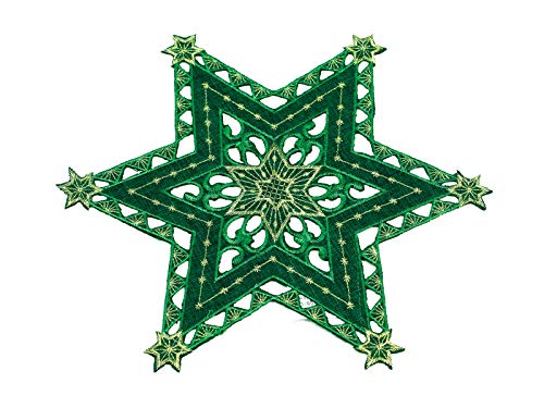 Haus und Deko Tischdecke 30 cm grün mit Gold Sterne Weihnachten Deckchen Advent Bestickt Untersetzer Mitteldecke von Haus und Deko