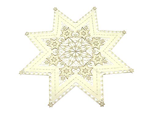 Haus und Deko Tischdecke 85 cm Ecru mit Gold Sterne Weihnachten Deckchen Advent Bestickt Untersetzer Mitteldecke von Haus und Deko