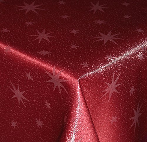 Tischdecke Weihnachten 130 x 220 cm Rot Lurex Sterne Weihnachtstischdecken abwaschbar knitterfrei Tischdecken Advent Weihnachtsdeko Tischdeko Herbst von Haus und Deko