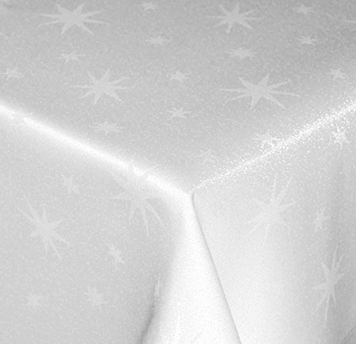 Tischdecke Weihnachten 135 cm Rund Weiß Lurex Sterne Weihnachtstischdecken bügelfrei knitterfrei Tischdecken Advent Weihnachtsdeko Tischdeko Herbst von Haus und Deko