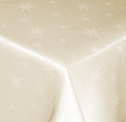 Tischdecke Weihnachten 135 x 180 cm Creme Rechteckig Weihnachtstischdecken Lurex Sterne bügelfrei knitterfrei Tischdecken Advent Weihnachtsdeko Tischdeko Herbst von Haus und Deko