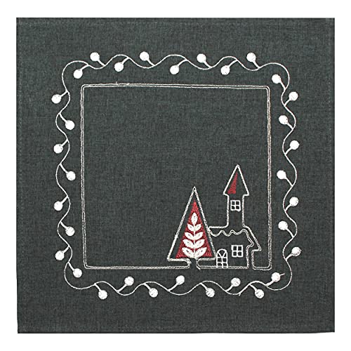 Tischset Weihnachten 35 x 35 cm Leinenoptik Kirche Motiv Bestickt Advent Deko Platzset Waschbar Untersetzer Tischsets Weihnachtstischdecken Geschenke von Haus und Deko