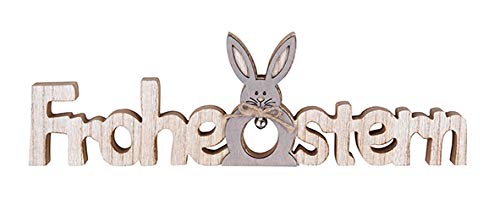 Haushalt International Frohe Ostern aus Holz Maße ca. 40 X 12 X 2cm Osterdeko Schriftzug mit Hase von Haushalt International