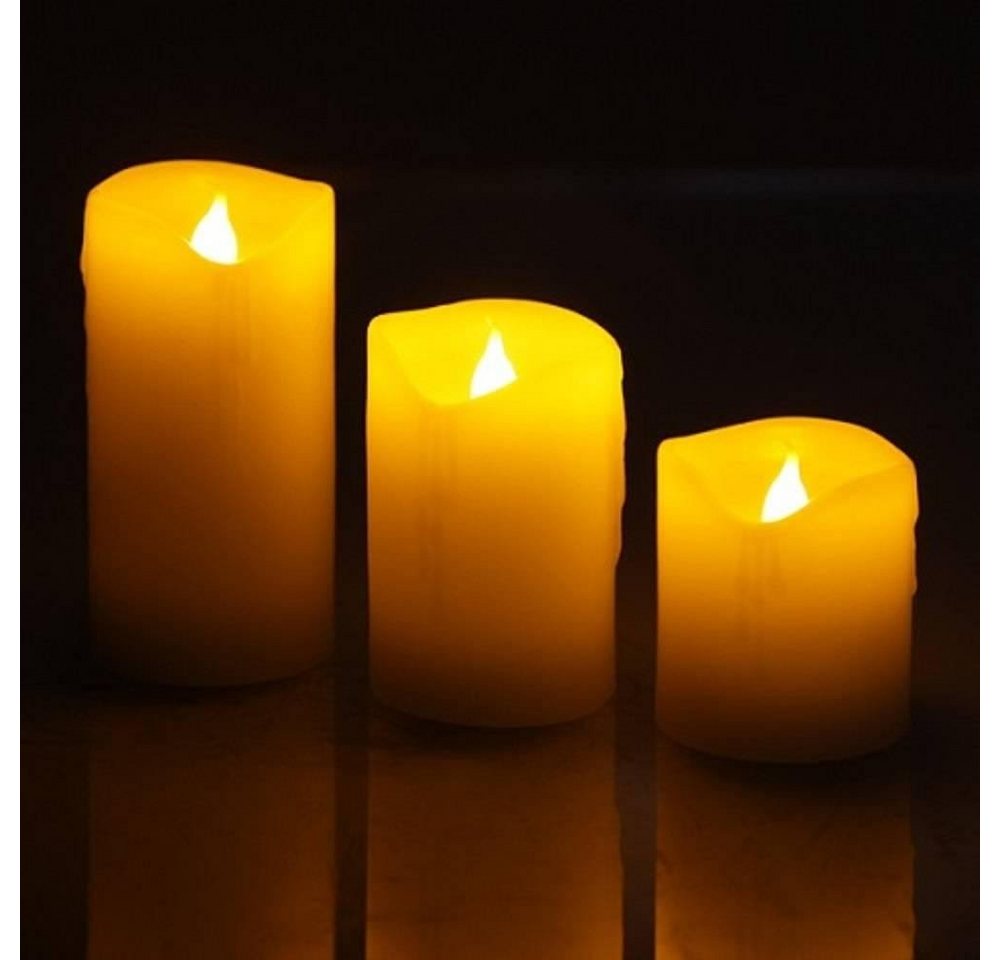 Haushalt International LED-Kerze 55026 3er Set flammenlose LED Echtwachs-Kerzen von Haushalt International