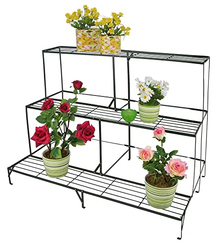 Haushalt International Pflanzentreppe mit 3 Stufen Ebenen 100x60x75 cm aus Metall Blumentreppe Blumenständer Pflanzenregal Blumenregal Blumenetagere Eckregal grün von Haushalt International