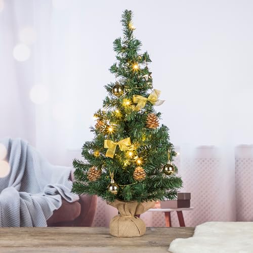 Künstlicher Weihnachtsbaum 75 cm Tannenbaum Christbaum Dekobaum beleuchtet und dekoriert in Goldtönen von Haushalt International