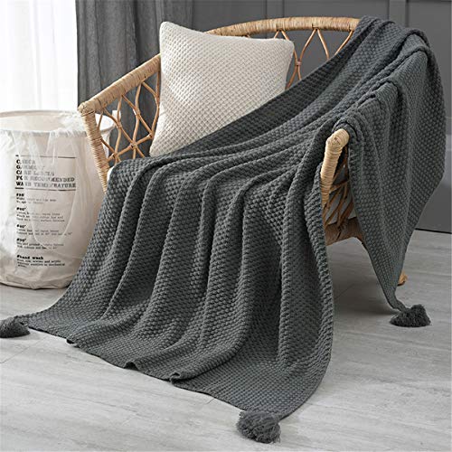 Hayisugal Kuscheldecke 100% Baumwolle Sofa Decke Extra groß Überwurf Strickdecke Wohndecke leicht & kuschelig Wolldecke Sommerdecke für Sofa, Bett, Dunkelgrau, 120 x 180cm von Hayisugal