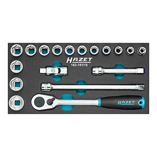 HAZET dopsleutelset 163- 191/18 | 18-delige set | HAZET Safety-Insert-System (SIS) | Aandrijving: vierkant hol 12,5 mm (1/2 inch) | Uitgang: extern zeskantig tractieprofiel von Hazet