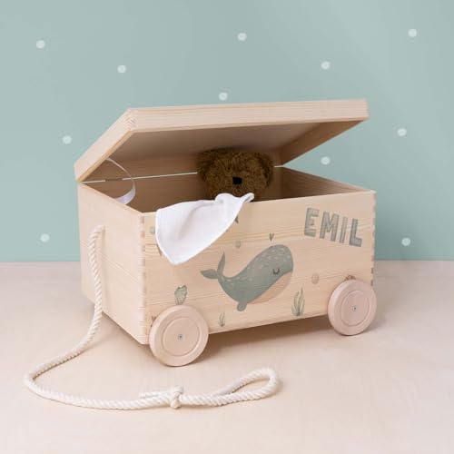 HeLLo mini Personalisierte Spielzeugkiste aus Holz zur Aufbewahrung - Stapelkiste Holz - Spielzeugkiste Kinderzimmer - Personalisiertes Geschenk für Kinder (Wal) von HeLLo mini