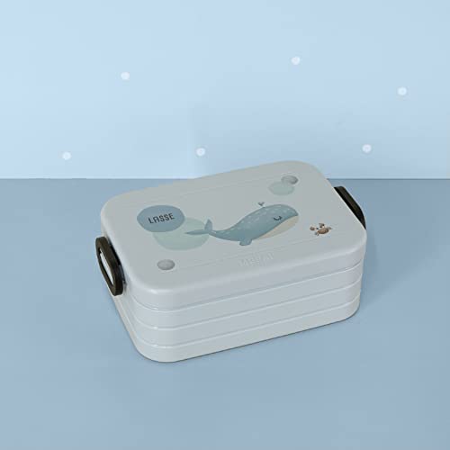 Personalisierte MEPAL Brotdose Lunchbox mit Namen Geschenk Weihnachten, Geburtstag, Einschulung Vesperdose für Kinder Motiv Wal Bento Box hellomini (mit Trennwand, Nordic blue) von HeLLo mini