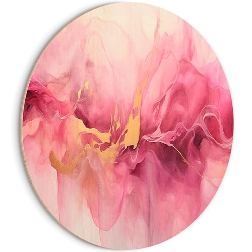 HEALANCY Bilder Abstrakt - PREMIUM QUALITÄT 100% HOLZ - KOMPLETT AUFHÄNGFERTIG - Runde Wandbilder Wohnzimmer - Modern Wanddeko - Schlafzimmer Kunstdruck - Rosa Marmor Luxus von Healancy Biomedical